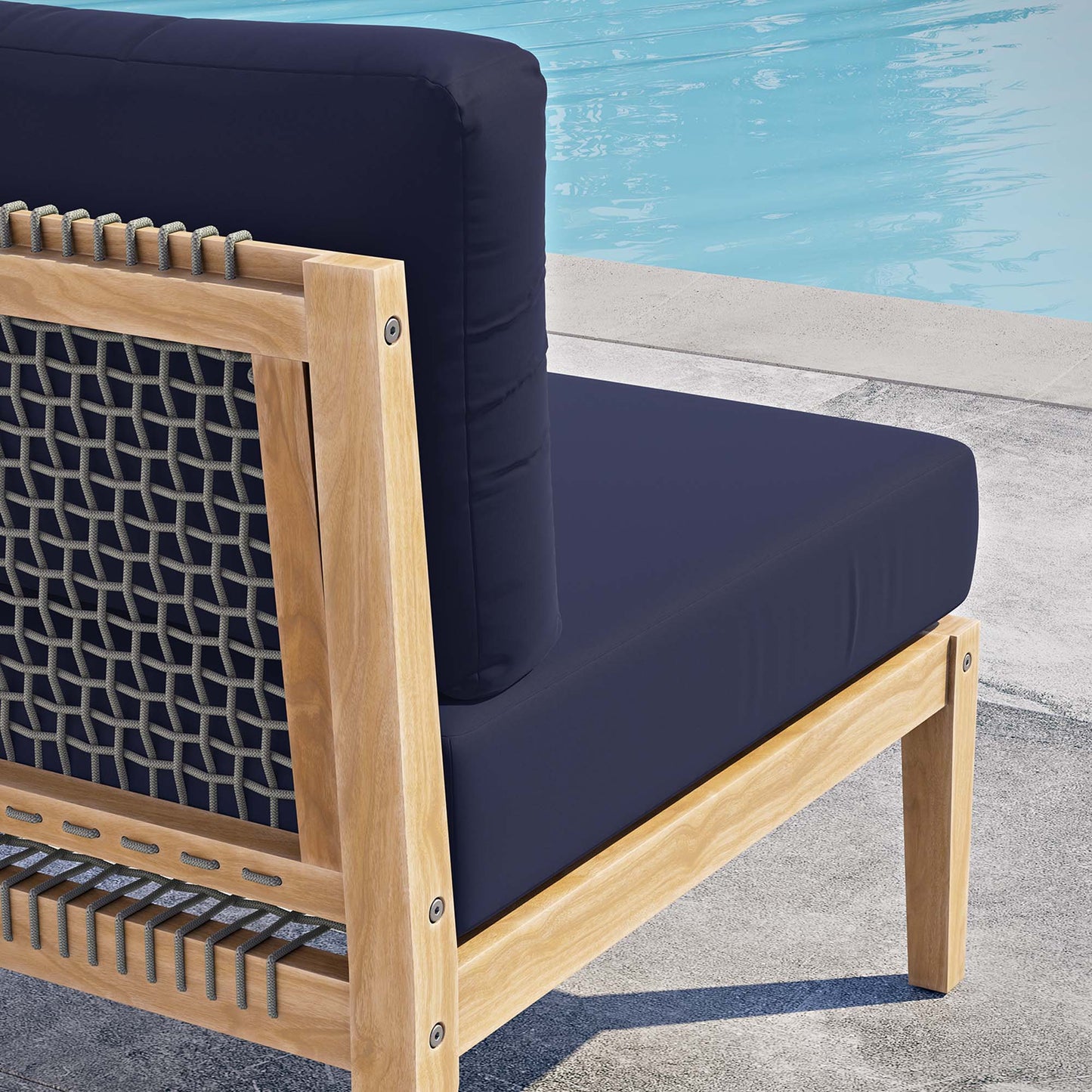 Vesper Outdoor Patio Teak Wood Armless Chair in Gray Navy