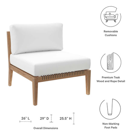 Clearwater Outdoor Patio Teak Wood Armless Chair in Gray White