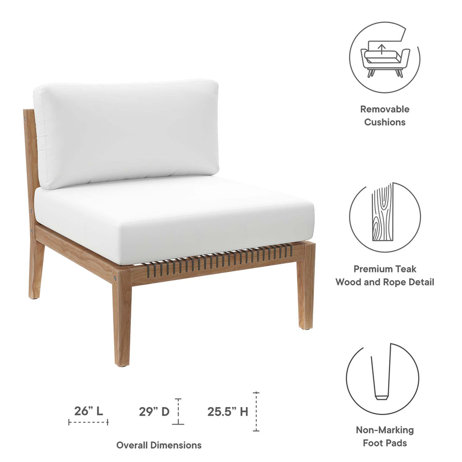 Vesper Outdoor Patio Teak Wood Armless Chair in Gray White