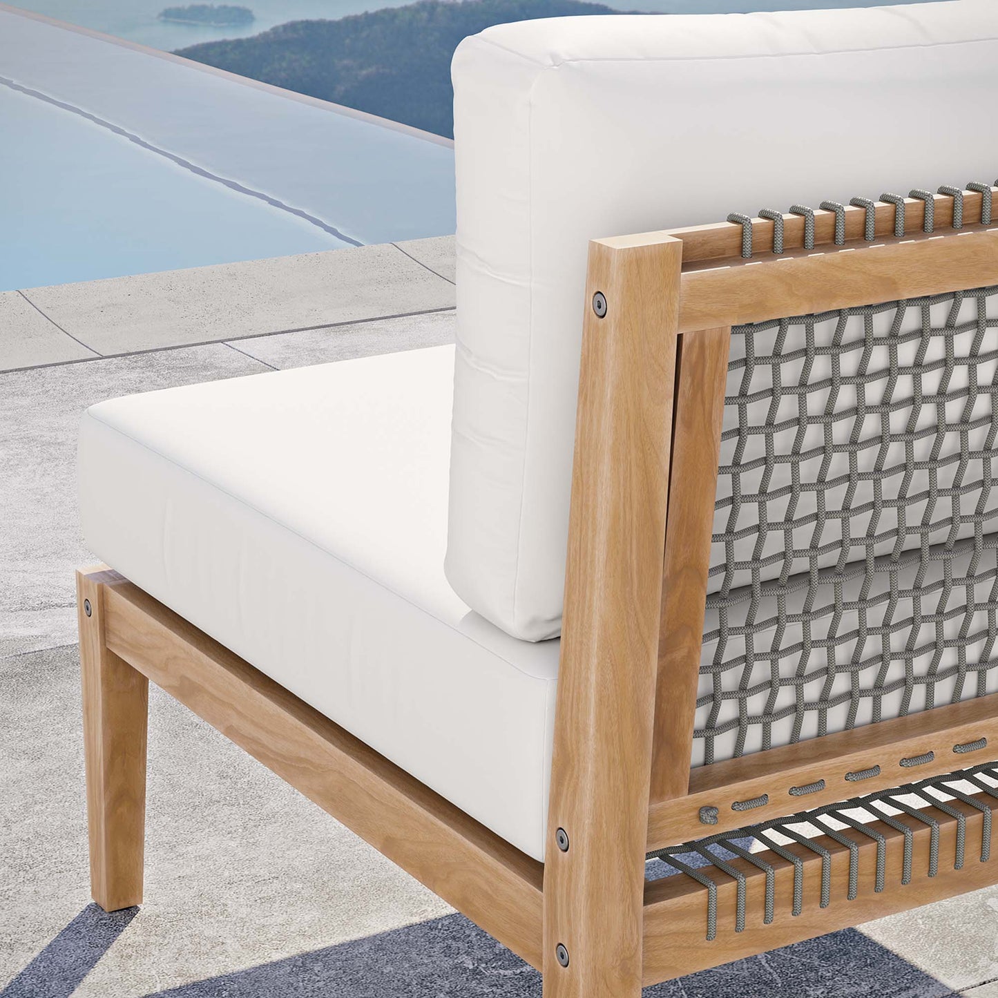 Vesper Outdoor Patio Teak Wood Armless Chair in Gray White