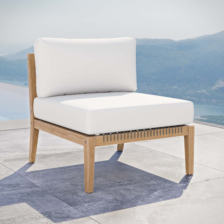 Vesper Outdoor Patio Teak Wood Armless Chair in Gray White