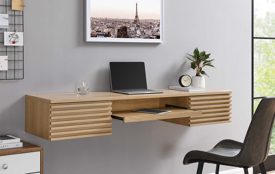 Vera Wall Mount Wood Office Desk in Oak