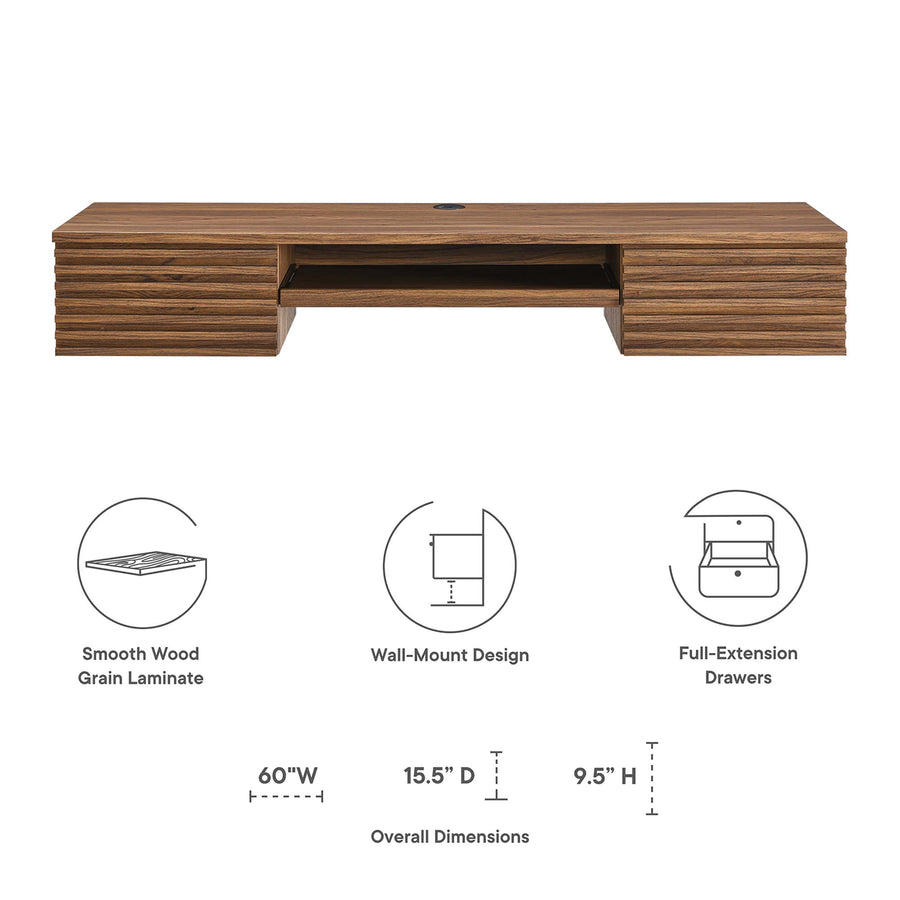 Vera Wall Mount Wood Office Desk in Walnut