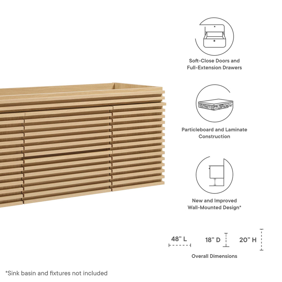 Vera 48" Single Sink Compatible (Not Included) Bathroom Vanity Cabinet in Oak