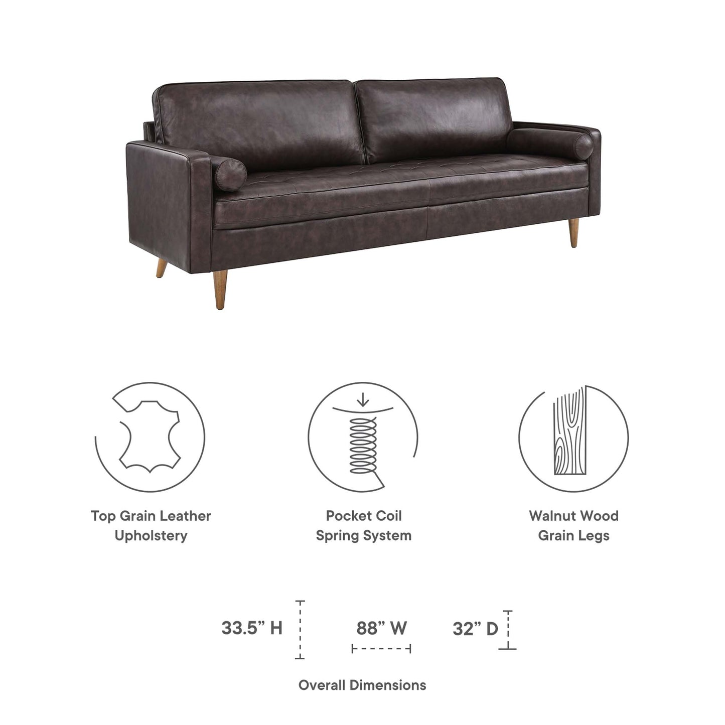 Valour 88" Leather Sofa by Furniture for America