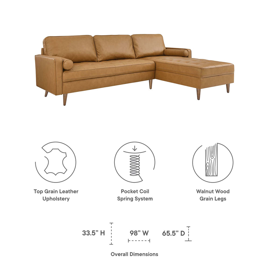 Aragonez 98" Leather Sectional Sofa in Tan