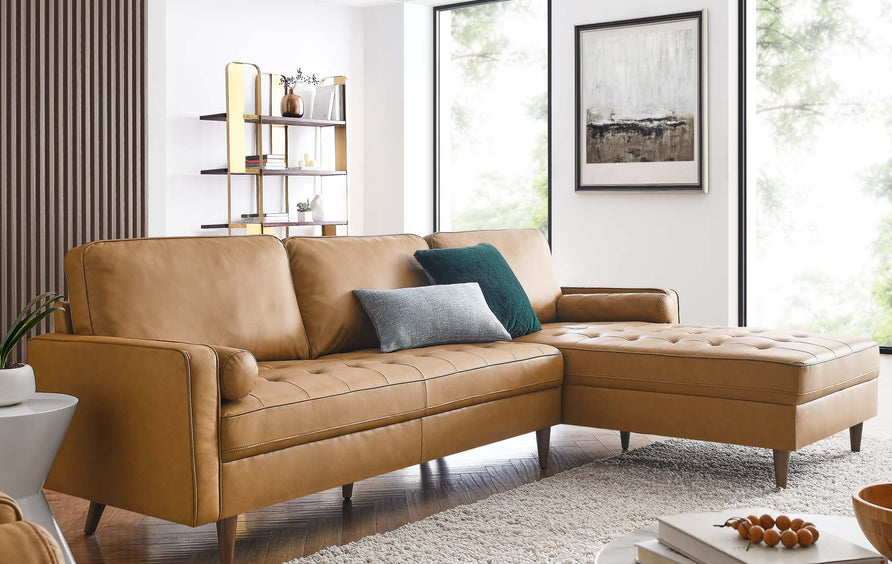 Aragonez 98" Leather Sectional Sofa in Tan