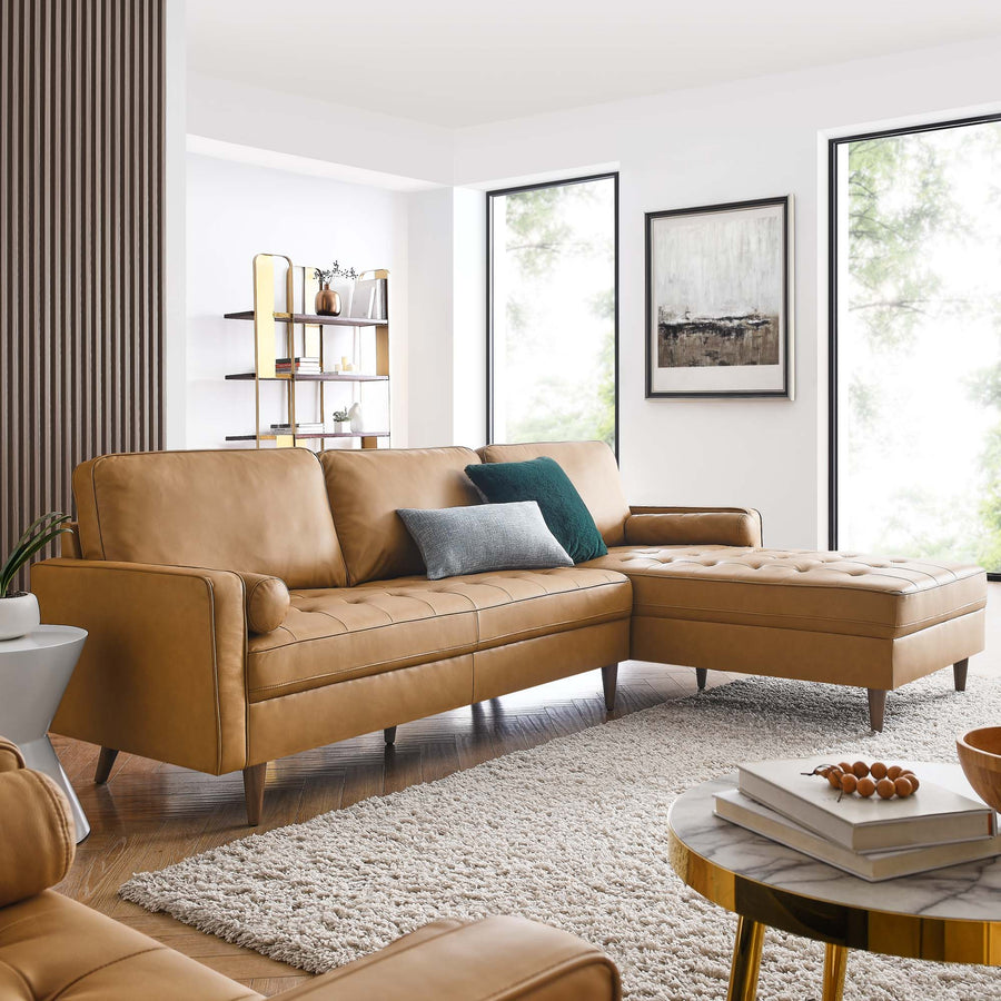 Aragonez 98" Leather Sectional Sofa in Tan