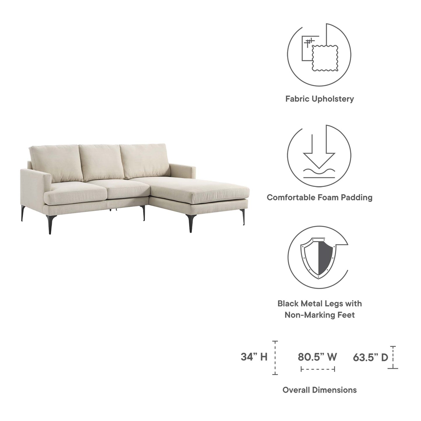 Evermore Right-Facing Upholstered Fabric Sectional Sofa by Furniture for America