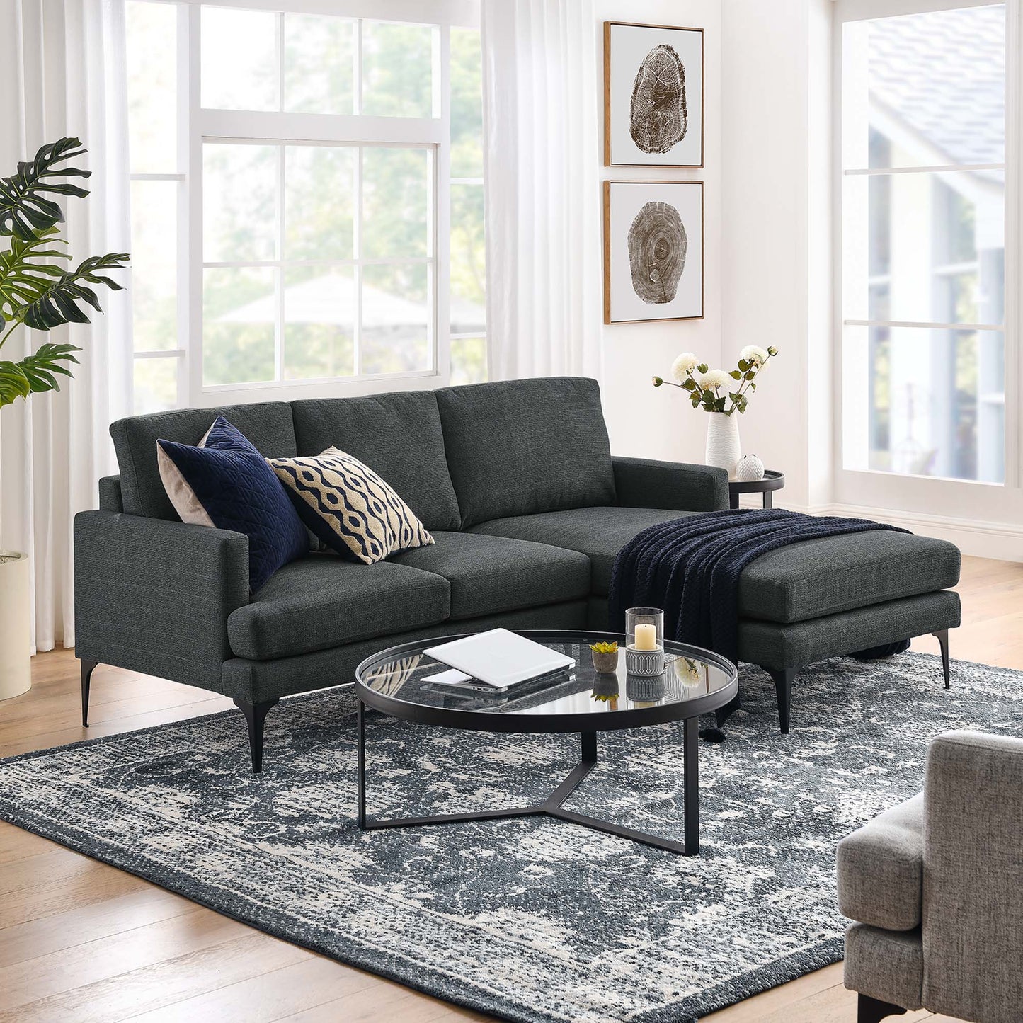 Evermore Right-Facing Upholstered Fabric Sectional Sofa by Furniture for America