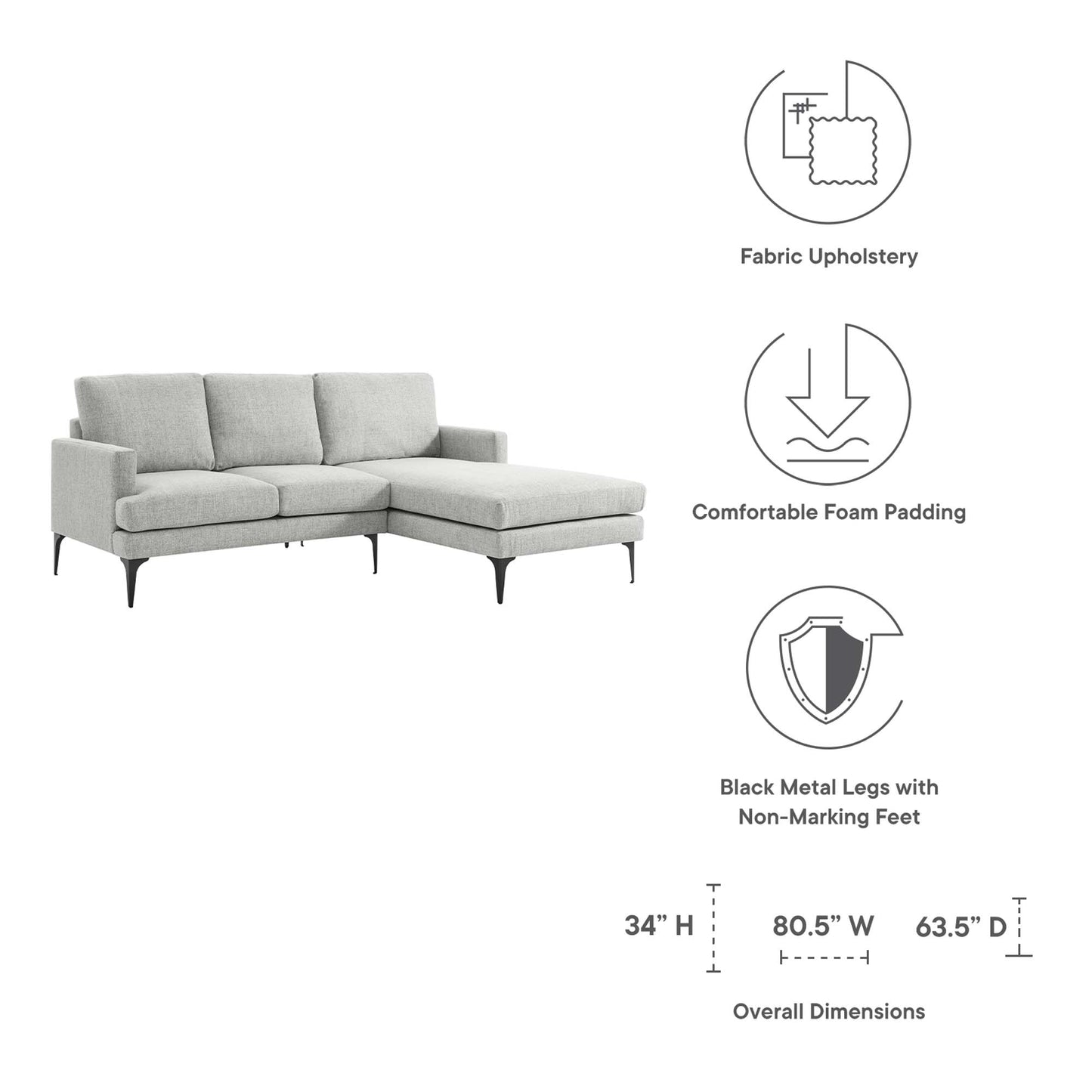 Evermore Right-Facing Upholstered Fabric Sectional Sofa by Furniture for America