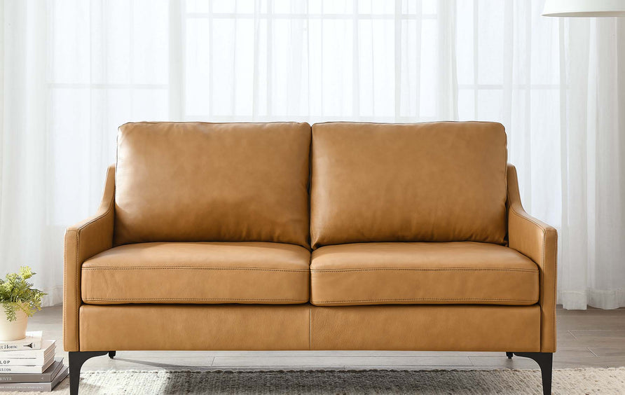 Pergola Leather Loveseat in Tan