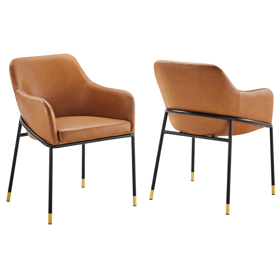Zane Vegan Leather Dining Chair Set of 2 in Black Tan