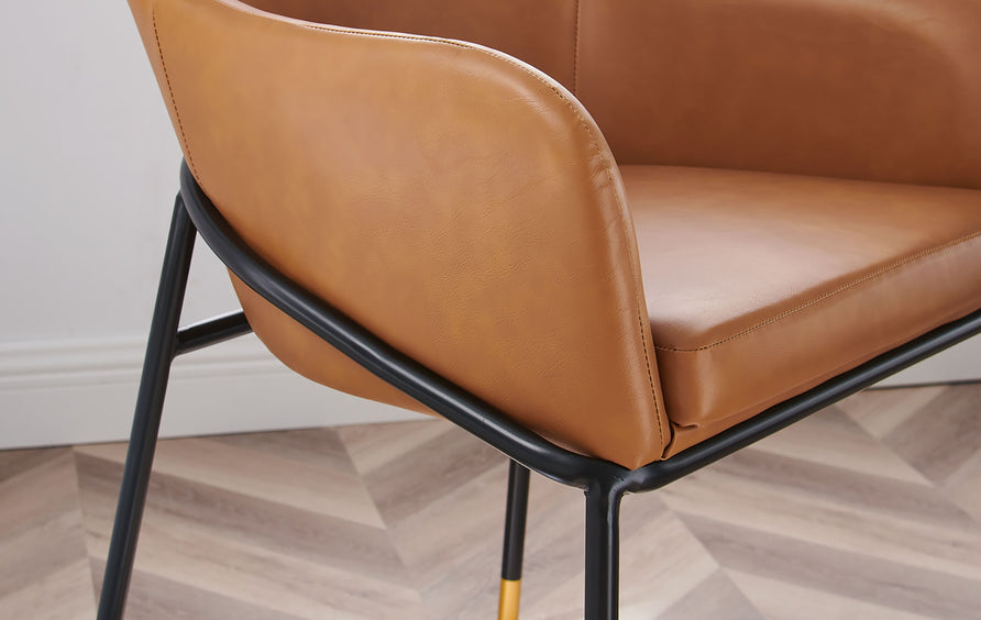 Zane Vegan Leather Dining Chair Set of 2 in Black Tan