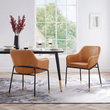 Zane Vegan Leather Dining Chair Set of 2 in Black Tan