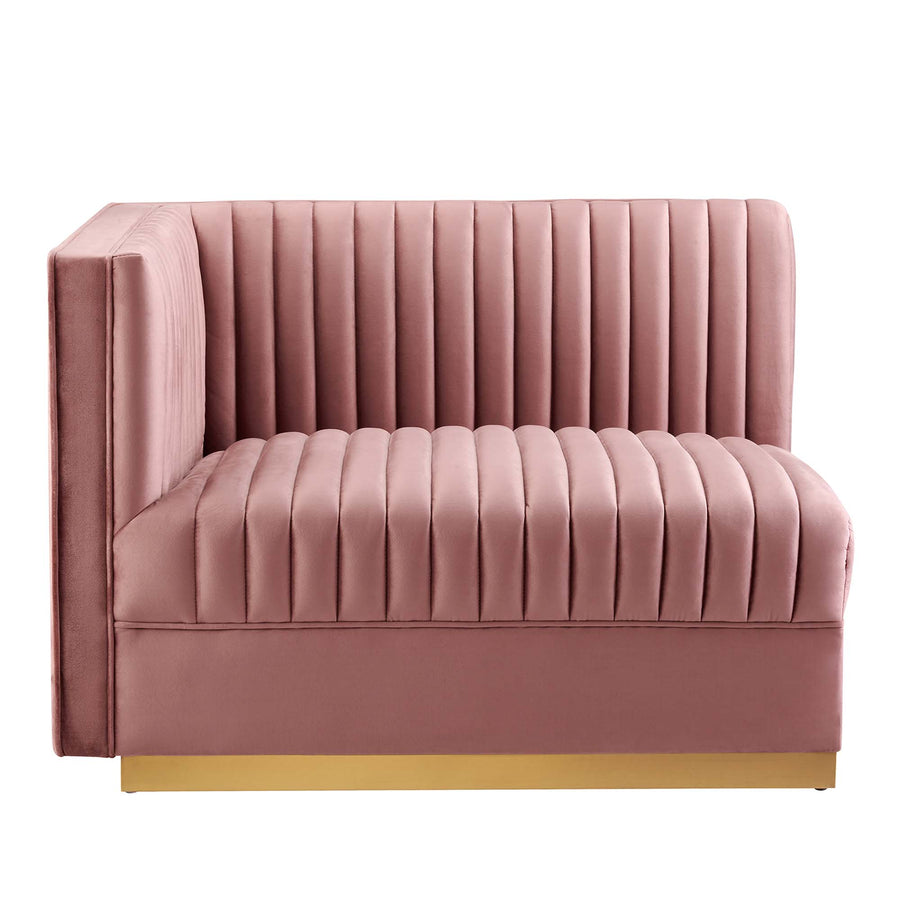 Soren Channel Tufted Performance Velvet Modular Sectional Sofa Left-Arm Chair in Dusty Rose