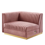 Soren Channel Tufted Performance Velvet Modular Sectional Sofa Left-Arm Chair in Dusty Rose