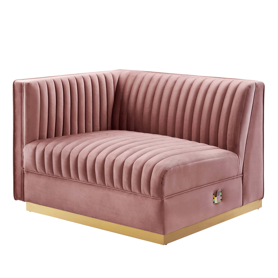 Soren Channel Tufted Performance Velvet Modular Sectional Sofa Left-Arm Chair in Dusty Rose