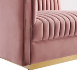 Soren Channel Tufted Performance Velvet Modular Sectional Sofa Left-Arm Chair in Dusty Rose