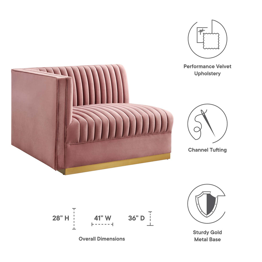 Soren Channel Tufted Performance Velvet Modular Sectional Sofa Left-Arm Chair in Dusty Rose