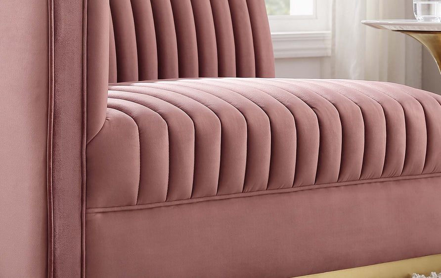 Soren Channel Tufted Performance Velvet Modular Sectional Sofa Left-Arm Chair in Dusty Rose
