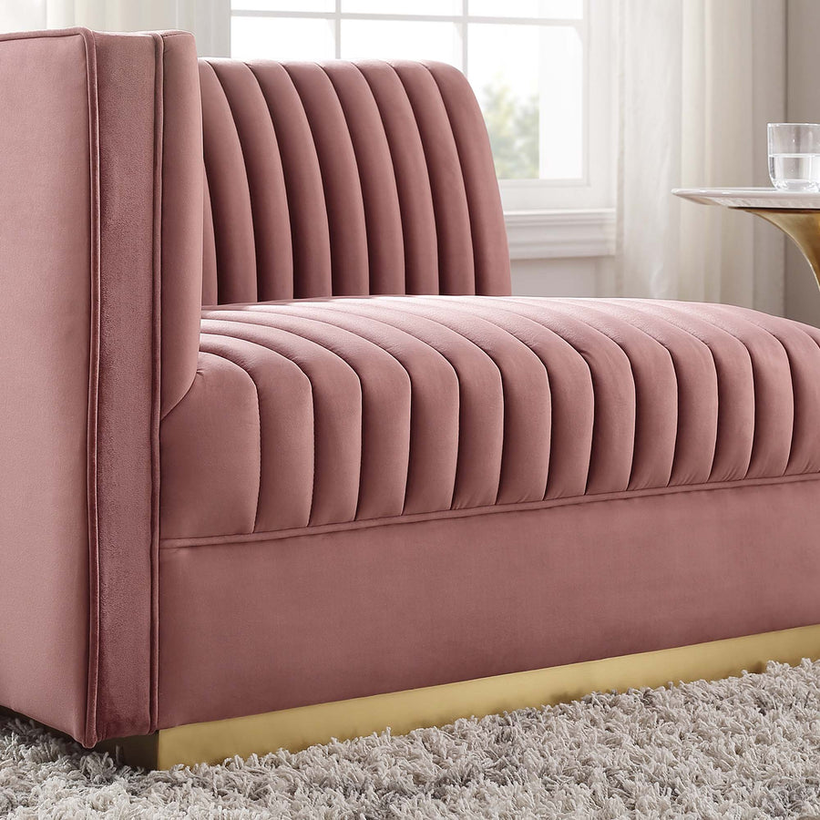 Soren Channel Tufted Performance Velvet Modular Sectional Sofa Left-Arm Chair in Dusty Rose