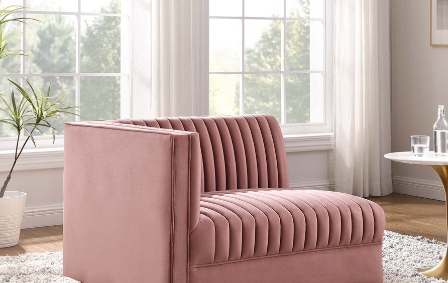 Soren Channel Tufted Performance Velvet Modular Sectional Sofa Left-Arm Chair in Dusty Rose