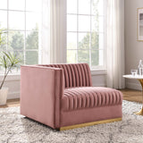 Soren Channel Tufted Performance Velvet Modular Sectional Sofa Left-Arm Chair in Dusty Rose