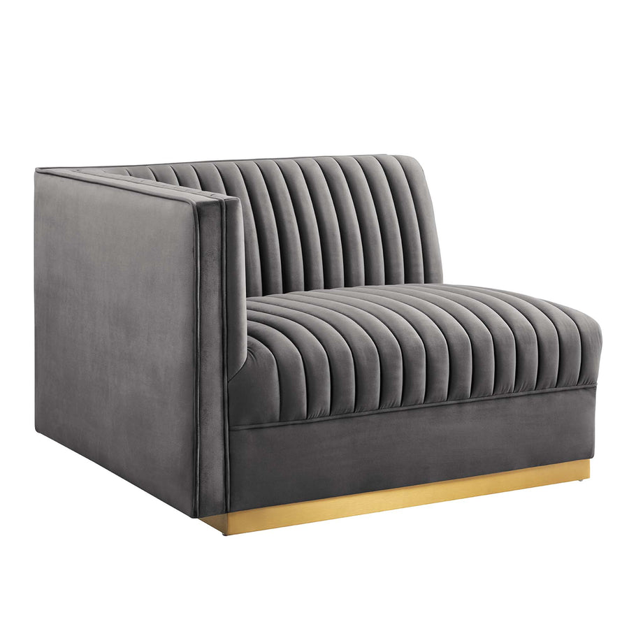 Soren Channel Tufted Performance Velvet Modular Sectional Sofa Left-Arm Chair in Gray