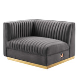 Soren Channel Tufted Performance Velvet Modular Sectional Sofa Left-Arm Chair in Gray