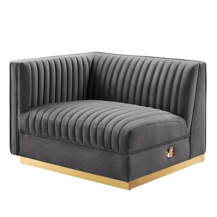 Sanguine Channel Tufted Performance Velvet Modular Sectional Sofa Left-Arm Chair in Gray
