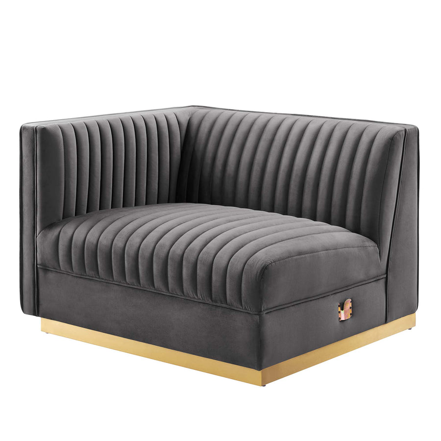 Soren Channel Tufted Performance Velvet Modular Sectional Sofa Left-Arm Chair in Gray