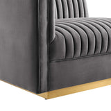 Soren Channel Tufted Performance Velvet Modular Sectional Sofa Left-Arm Chair in Gray