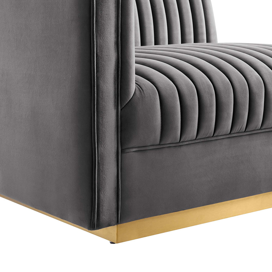 Soren Channel Tufted Performance Velvet Modular Sectional Sofa Left-Arm Chair in Gray