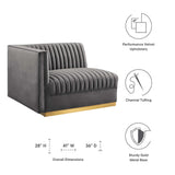 Soren Channel Tufted Performance Velvet Modular Sectional Sofa Left-Arm Chair in Gray