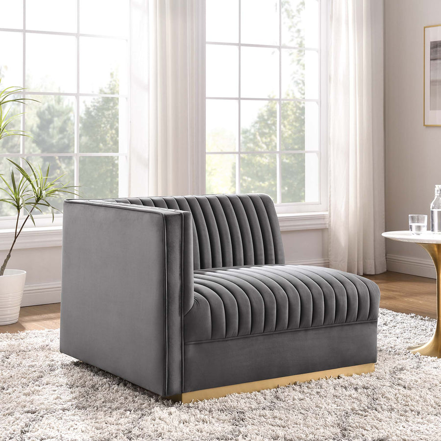 Soren Channel Tufted Performance Velvet Modular Sectional Sofa Left-Arm Chair in Gray