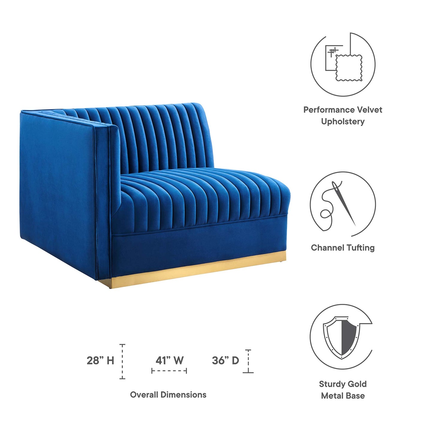 Sanguine Channel Tufted Performance Velvet Modular Sectional Sofa Left-Arm Chair by Furniture for America