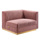 Soren Channel Tufted Performance Velvet Modular Sectional Sofa Right-Arm Chair in Dusty Rose