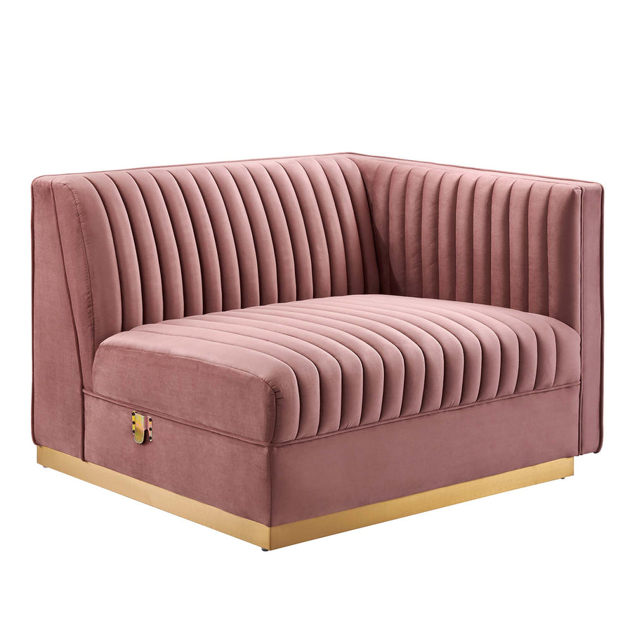 Soren Channel Tufted Performance Velvet Modular Sectional Sofa Right-Arm Chair in Dusty Rose