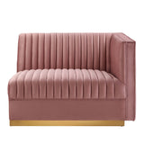 Soren Channel Tufted Performance Velvet Modular Sectional Sofa Right-Arm Chair in Dusty Rose