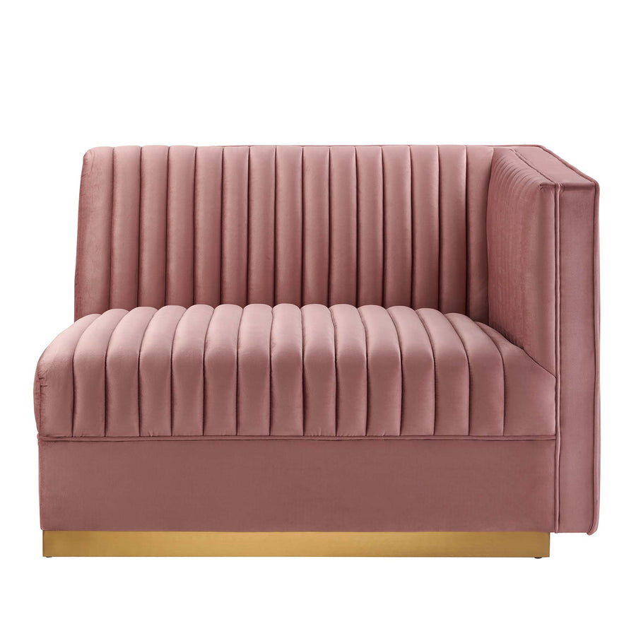 Soren Channel Tufted Performance Velvet Modular Sectional Sofa Right-Arm Chair in Dusty Rose