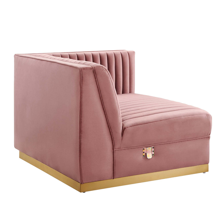 Soren Channel Tufted Performance Velvet Modular Sectional Sofa Right-Arm Chair in Dusty Rose