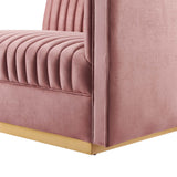 Soren Channel Tufted Performance Velvet Modular Sectional Sofa Right-Arm Chair in Dusty Rose