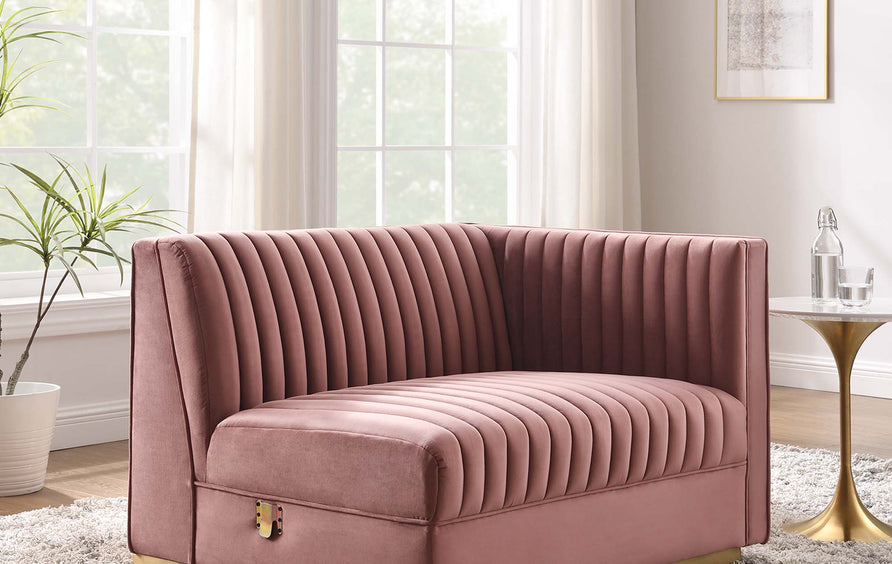 Soren Channel Tufted Performance Velvet Modular Sectional Sofa Right-Arm Chair in Dusty Rose