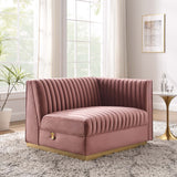 Soren Channel Tufted Performance Velvet Modular Sectional Sofa Right-Arm Chair in Dusty Rose