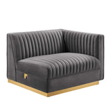 Soren Channel Tufted Performance Velvet Modular Sectional Sofa Right-Arm Chair in Gray