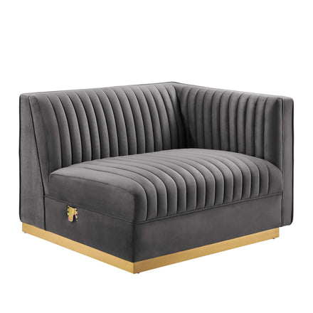 Sanguine Channel Tufted Performance Velvet Modular Sectional Sofa Right-Arm Chair in Gray
