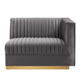 Soren Channel Tufted Performance Velvet Modular Sectional Sofa Right-Arm Chair in Gray