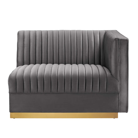 Sanguine Channel Tufted Performance Velvet Modular Sectional Sofa Right-Arm Chair in Gray