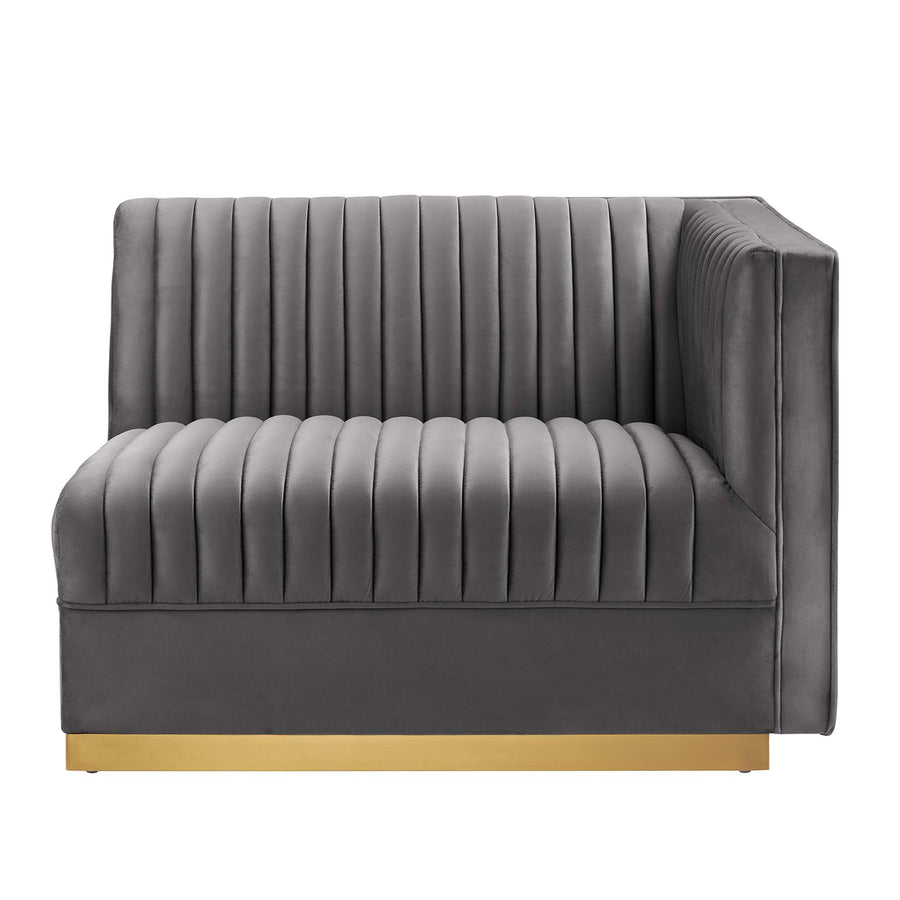 Soren Channel Tufted Performance Velvet Modular Sectional Sofa Right-Arm Chair in Gray